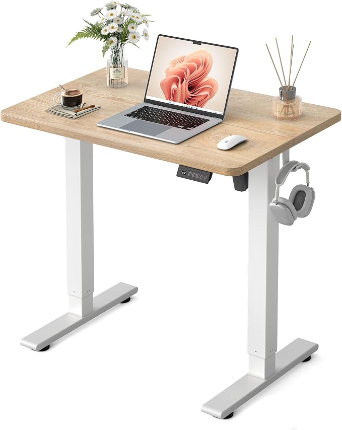 FEZIBO Standing Desk 32 × 19 Inch Electric Height Adjustable, Maple | Sit and Stand Up Adjustable Desk, Home Office Computer Desk with 3 Customizable Memory Presets by FEZIBO