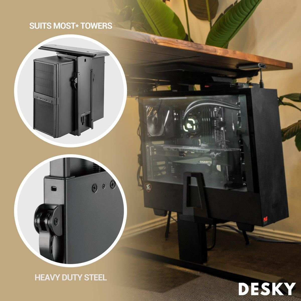 Desky Sliding CPU Mount – Under Desk Adjustable PC Holder with 360° Swivel & Slide Track, Fits Most Towers, Space-Saving Steel Bracket with Padding for Office or Gaming Setup – Black - Image 5