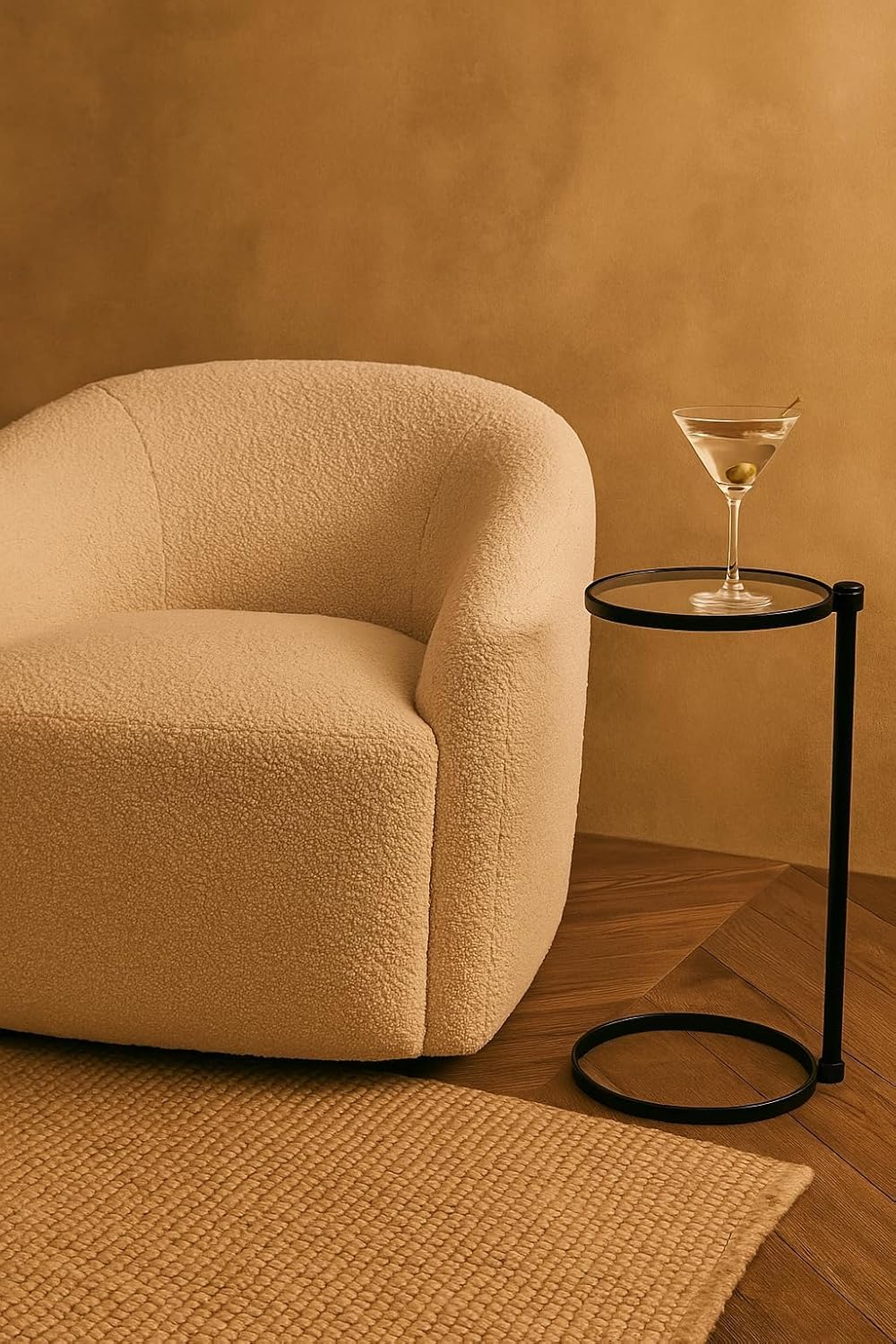 TEHOME Gold Glass Drink Table Metal Martini Round Small Drink Side Table for Couch Tempered Glass C Shaped End Table for Sofa 10" diam,24.55" h - Image 7