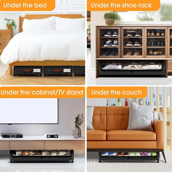 Under Bed Storage with Wheels 3Pack Storage Containers with Clear Window | Under Bed Drawers Rolling Under Bed Storage for Clothes,Shoes, Blankets (30.71 x 16.93 x 6.69 in, Black) - Image 7