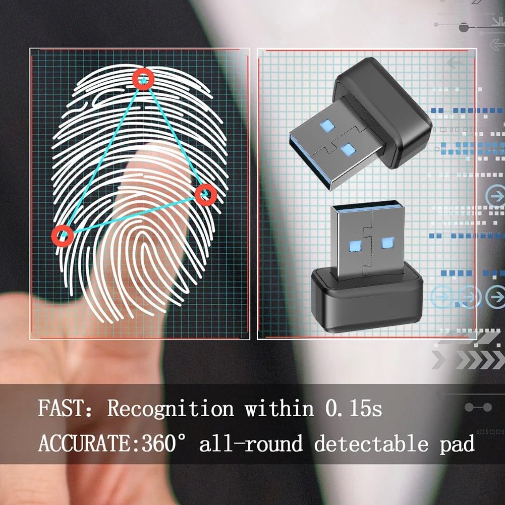 USB Fingerprint Key Reader FIDO U2F Speedy Matching Security Key Hello Anti-Spoofing Mini Fingerprint Reader Easy Install Easy to Use, Black, 500450823 - Image 2