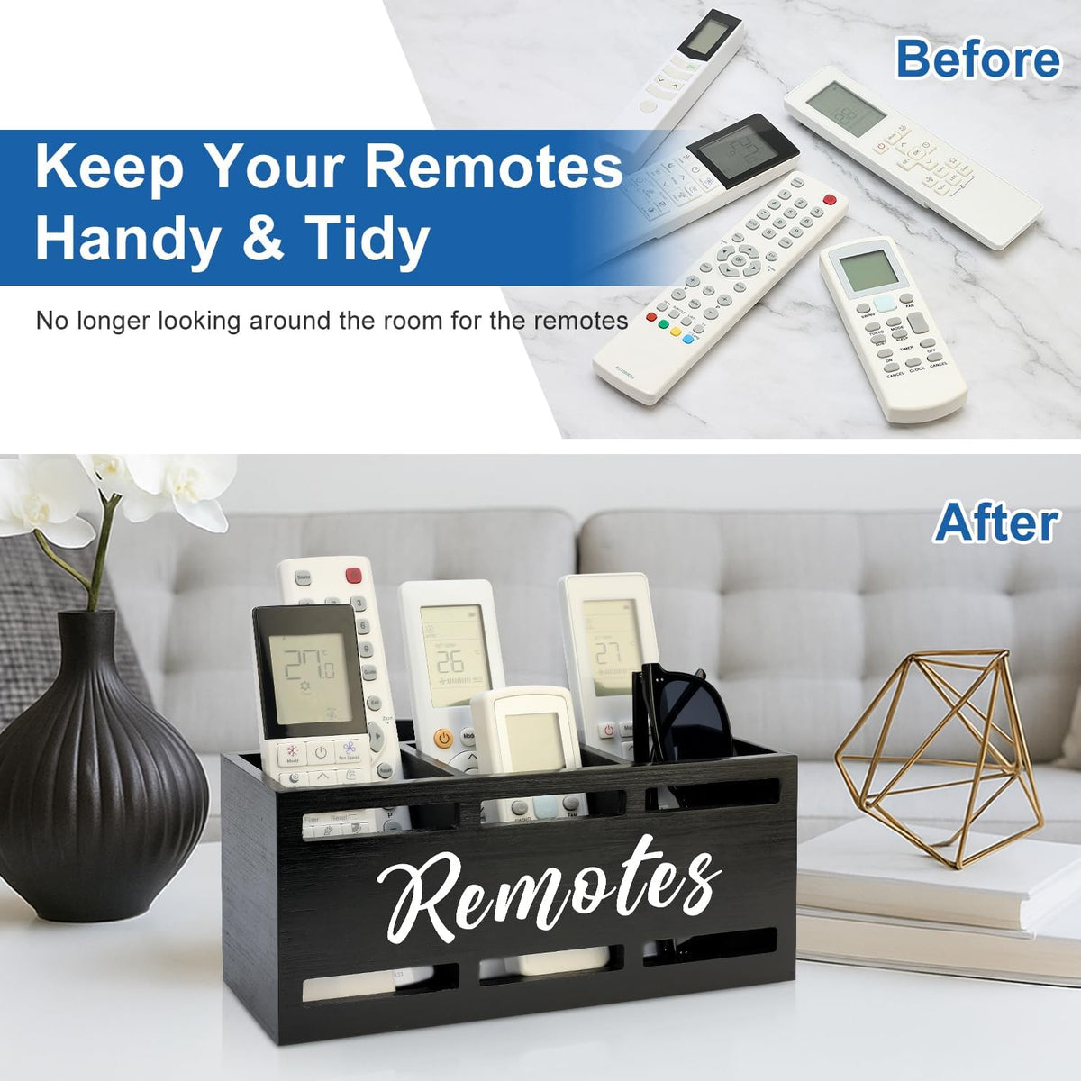 Wood Black TV Remote Organizer Wall Mount Remote Control Holders for Table - Image 5