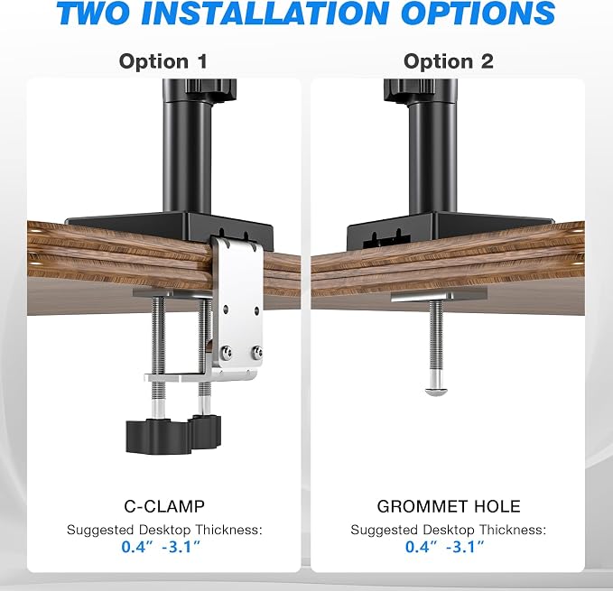 Rfiver Triple Monitor Arm Desk Mount for 17-32" Screens, VESA 75/100mm | Holds up to 19.8lbs per Arm, Full Motion Tilt, Swivel, 360 Rotation, Extra Tall Pole, C-clamp/Grommet Base - Image 4