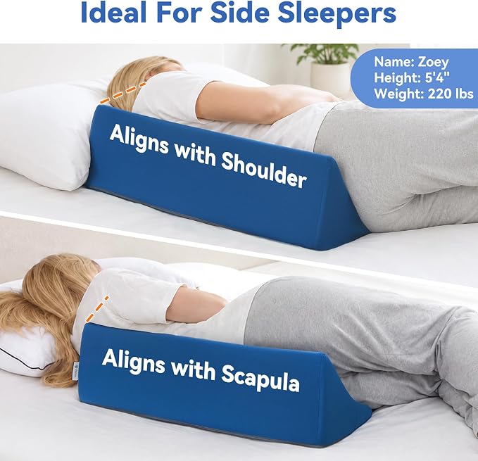 Vekkia Wedge Pillow for Side Sleeping, Back Support with High-Density Foam | Pillow Wedge for Side Sleeper for Pregnancy Support, Back Pain, Preventing Bedsores, Surgery Recovery, Removable Cover, Blue - Image 7