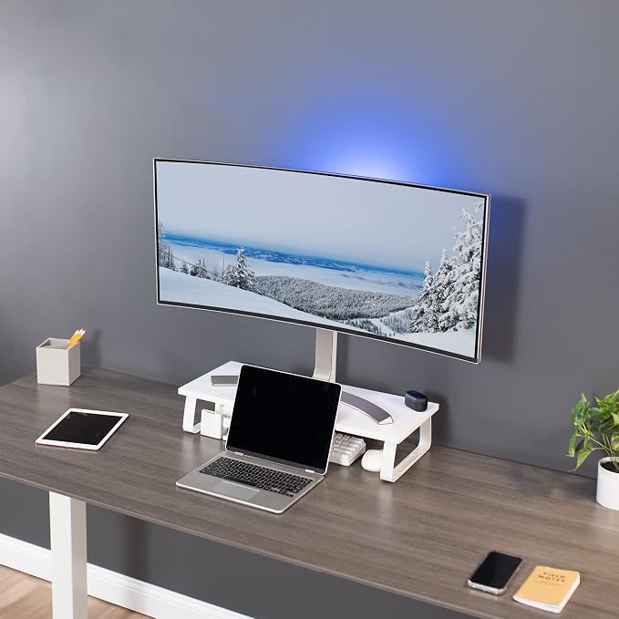 VIVO 24 inch Monitor Stand, Wood & Steel Desktop Riser, Screen, Keyboard, Laptop, Small TV Ergonomic Desk and Tabletop Organizer, White, STAND-V000D-W - Image 2