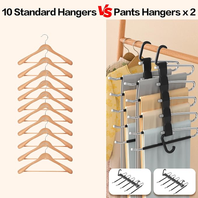 Pants Hangers Space Saving - 4 PCS Closet Organizer and Storage Jean Hangers, Stainless Steel Anti-Slip Clothes Hanger Scarf Holder Pants for Jeans Leggings Trousers Rack for Back to School, Black - Image 7