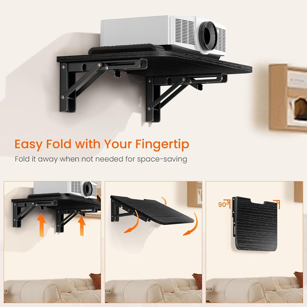 Floating Entertainment Shelf, Folding Projector Shelf, Black - Image 3