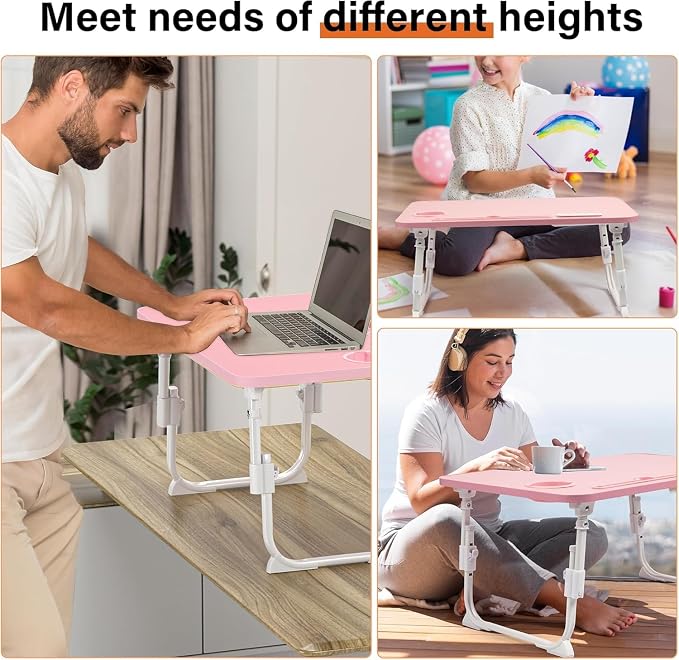 Lap Desk for Bed Adjustable Height with USB Port 23.6" x15.7" Desktop | Storage Drawer, Bookshelf, Fits 17" Laptop, For couch WFH Study, Foldable Non-Slip No Assembly Sturdy Lightweight Pink - Image 6
