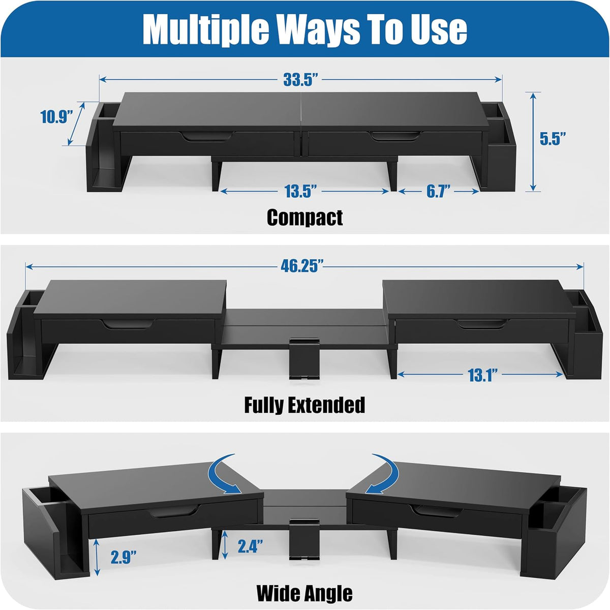 Simple Houseware Desk Dual Monitor Stand Riser with 2 Drawers, Black - Image 3