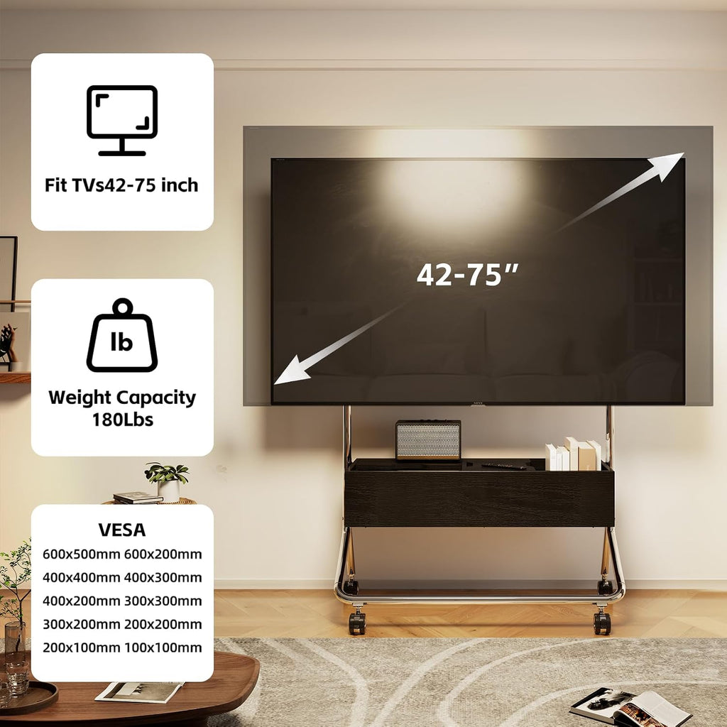 Mobile TV Cart with Solid Wood Assembly-Free Cabinet for 42-75 Inch TVs - Image 5