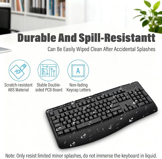 Wireless Keyboard and Mouse Combo,Soft Touch Quiet Keyboard Less Noise 90% | Ergonomic With Wrist Rest,2.4GHz 104 Keys Full Size,2400 DPI Mouse,For Office/Work/Home/PC Computer/Laptop,Black - Image 8