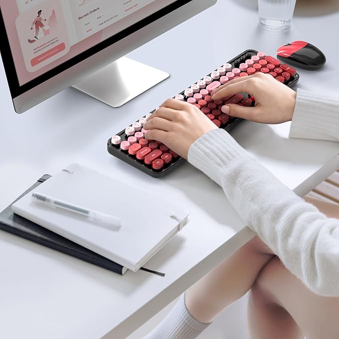 MOFII Wireless Keyboard and Mouse Combo, 2.4GHz Retro Typewriter Keyboard Full Size, Cute Wireless Mice, USB Dongle Plug and Play, for Laptop, PC, Desktop, Windows (Black Red Gradient Color) - Image 6