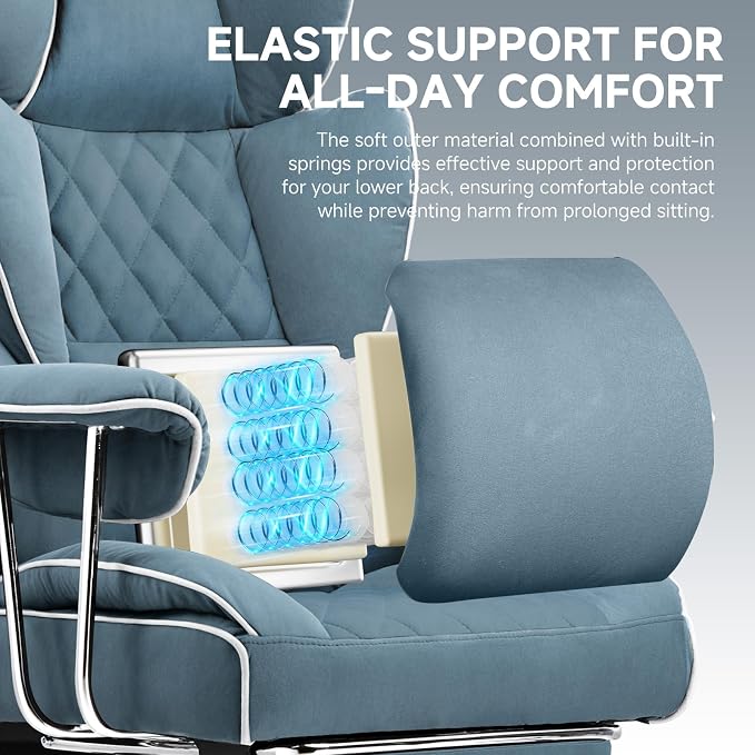 GTPLAYER Gaming Chair,Office Chair with Pocket Spring Lumbar Support, Ergonomic Comfortable Wide Office Desk Computer Chair with Outward Fixed Soft Armrests and Footrest (Fabric, Blue) - Image 4