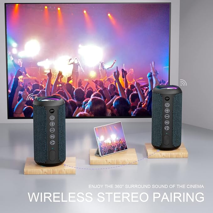 Ortizan Portable Bluetooth Speakers, IPX7 Waterproof Wireless Speaker with 24W Loud Stereo Sound, Outdoor Speaker with Bluetooth 5.3, Deep Bass, RGB Lights, Dual Pairing, 30H Playtime for Home - Image 3
