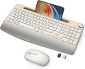 JOYACCESS Ergonomic Wireless Keyboard and Mouse Combo, Full-Sized Keyboard with Wrist Rest and Tablet Holder, Volume Roller for Computer PC Laptop-Gold&White by JOYACCESS