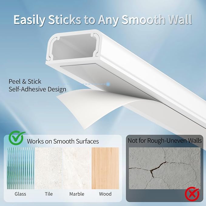 TV Cord Hider, 70.8in Cord Covers for 2-3 Wires on Wall, Paintable Cable Hider Wire Covers for Cords on Wall, Self-Adhesive Cord Hider for Wall Mount Tv to Hide Cords, W0.94 H0.47in, White - Image 3