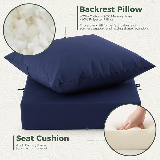 Outdoor Cushions for Patio Furniture, Outdoor Seat Cushion Set 24 x 24 x 5.75 in, Waterproof & Fade Resistant Outdoor Chair Cushions, Patio Cushion with Removable Cover, Set of 4, Navy Blue - Image 3
