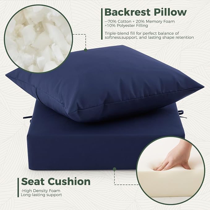 Outdoor Cushions for Patio Furniture, Outdoor Seat Cushion Set 24 x 24 x 5.75 Inch, Waterproof & Fade Resistant Outdoor Chair Cushions, Deep Seat Patio Cushion with Removable Cover, Navy Blue - Image 4