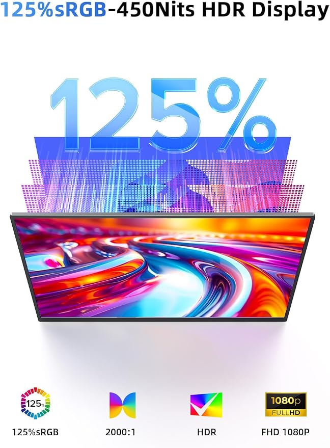 21.5'' Large Portable Monitor for Laptop 100Hz Ultra-Fast IPS Gaming Monitor, QLED 125%sRGB | 2000:1 Contrast | Built-in Stand, Speaker and VESA, USB-C HDMI Second Screen Efficient Work Gaming - Image 4