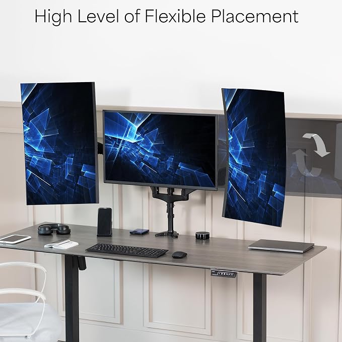 VIVO Triple Pneumatic Monitor Mount for 3 Screens up to 32 inches, Fully Adjustable, Heavy Duty Desk Stand with C-Clamp Grommet, Black, STAND-V300G - Image 10