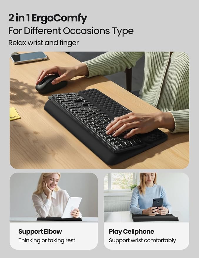 Vaydeer Wrist Rest with Keyboard Stand, Computer Wrist Support Pad, Ergonomic Keyboard Riser Holder Lifter Tray with Wrist Pad, Soft Memory Foam Desk Cushion, Palm Hand Typing for Office Home School - Image 4