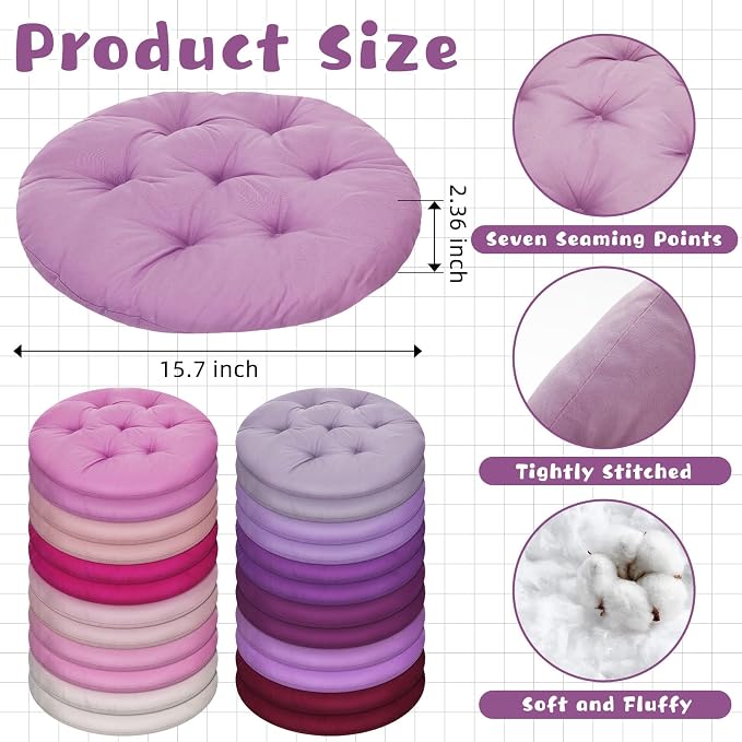 Tinideya 24 Pcs Floor Cushions Classroom,Medium 15.7 Inch,Pink-Purple | Round Meditation Pillows for Adults Kids, Flexible Seating Nursery Living Room Yoga, Soft Padded Chair Cushion - Image 3
