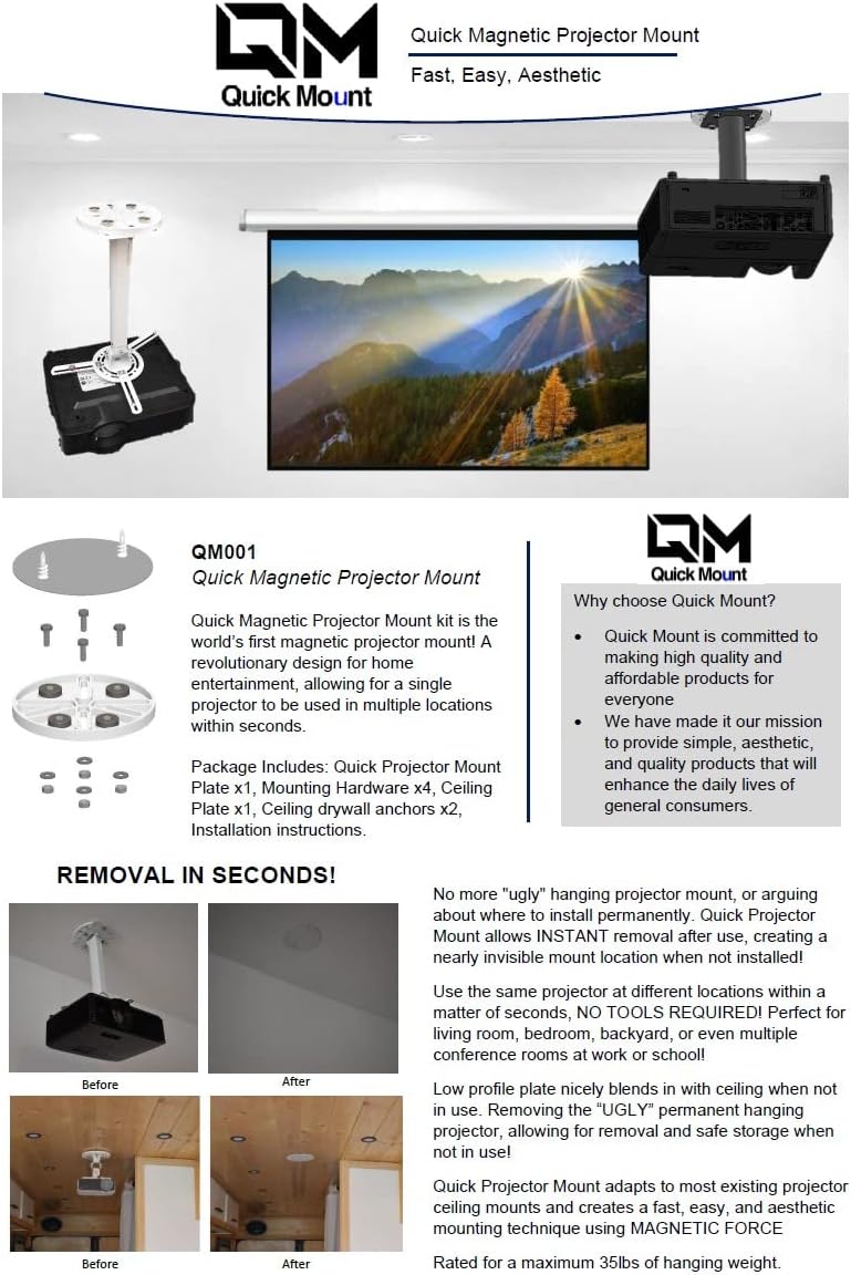 Quick Magnetic Projector Mount, Compatible with Most Ceiling Wall Projector mounts (YiePhiot, WALI, VIVO, QualGear, and More!) - Image 4