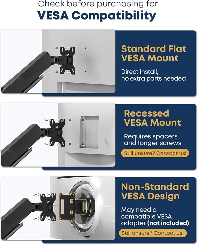 Ultrawide Monitor Arm fits 17-49 Inch Heavy Duty Flat/Curved Monitor | Cable Management, Full Motion, Gas Spring Arm, Holds 35.2 lbs with Clamp & Grommet Desk Mount, VESA 75/100mm, Black - Image 7