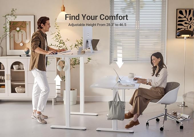 YDN 55 x 24 Inch White Electric Standing Desk | Adjustable Height, Sit Stand, Cable Management, Ergonomic, Home Office - Image 5