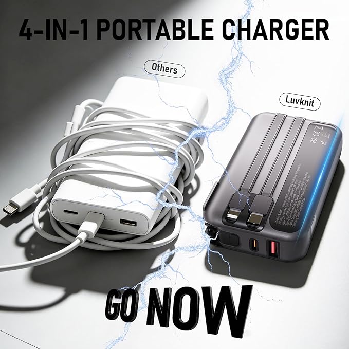 Portable Charger with Wall Plug, 20000mAh Power Bank 22.5W Fast Charging, Built-in Lightning & Type-C Cables for iPhone Samsung Android, 4-in-1 Travel Charger - Image 3