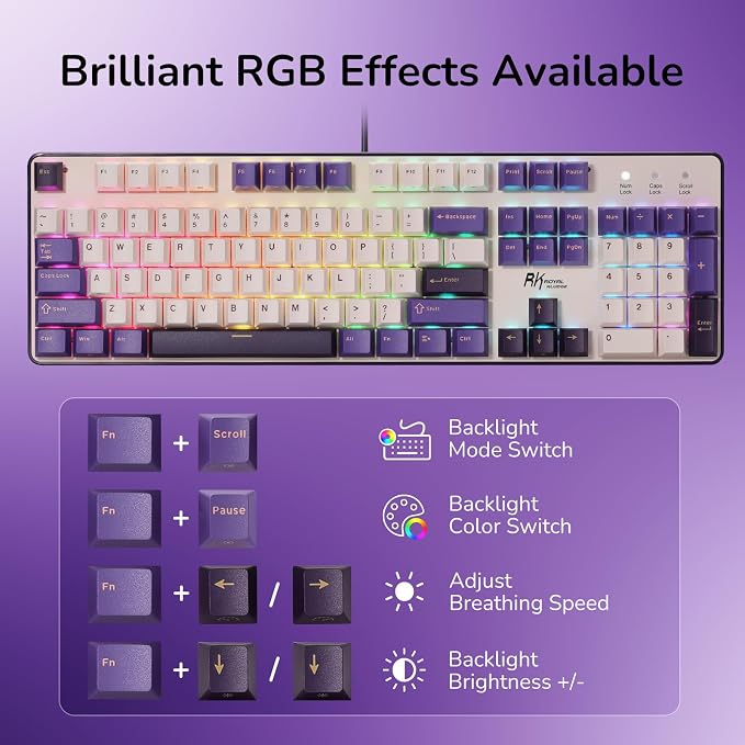 RK ROYAL KLUDGE RK920 Full Size Mechanical Keyboard Wired, RGB Backlit | 104 Keys Computer Keyboard, Hot Swappable Custom Switches, Double-Shot PBT Keycaps, Anti-Ghosting Gaming Keyboard for PC Mac - Image 5