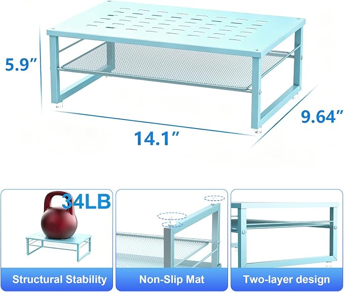 gianotter 2-Tier Metal Monitor Stand Riser | Desk Organizers and Accessories, Desk Organizer for Monitor, Office Desk Storage Organizer for Office Supplies (Blue) - Image 5