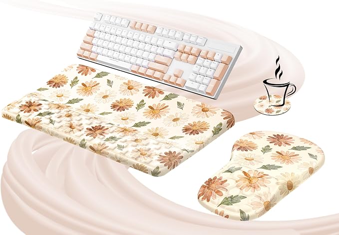 Ospelelf Keyboard Wrist Rest and Mouse Pad Set, Ergonomic Memory Foam Wrist Support, Aesthetic Desk Accessories for Office, Home & Gaming, Relief for Carpal Tunnel & Wrist Pain, Daisy by OspelelfOfficeSupplies