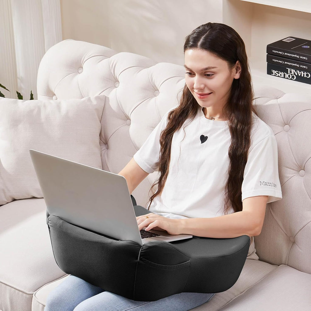 Lap Desk, Reading Pillow, Laptop Pillow for Lap, Portlands Portable Desk Pad for Bed, Couch, Car (Black) by cooloo8