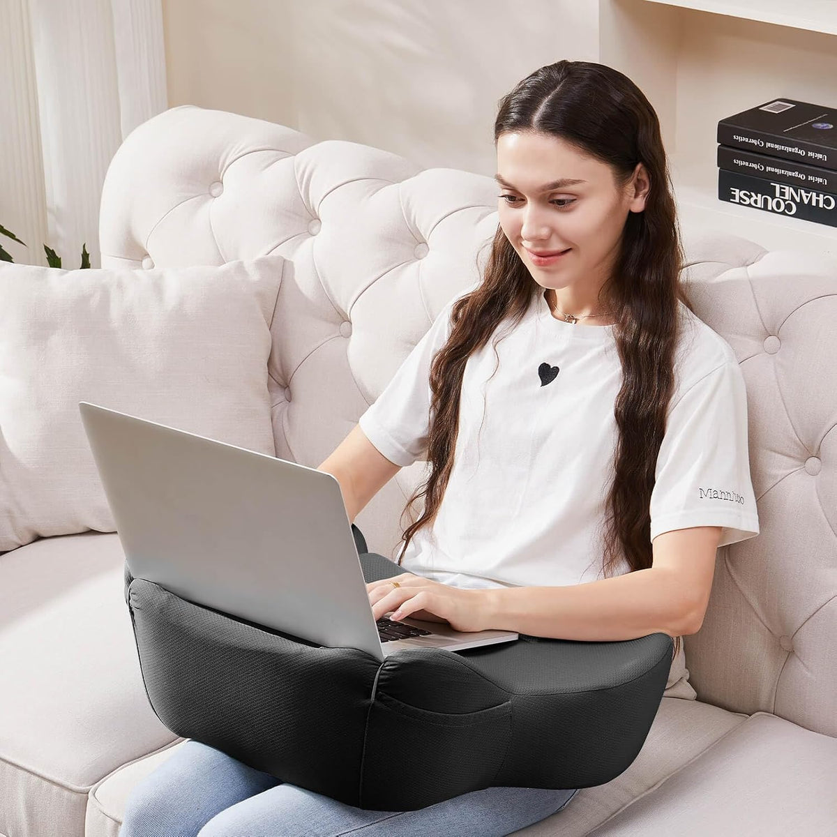 Lap Desk, Reading Pillow, Laptop Pillow for Lap, Portlands Portable Desk Pad for Bed, Couch, Car (Black) by cooloo8