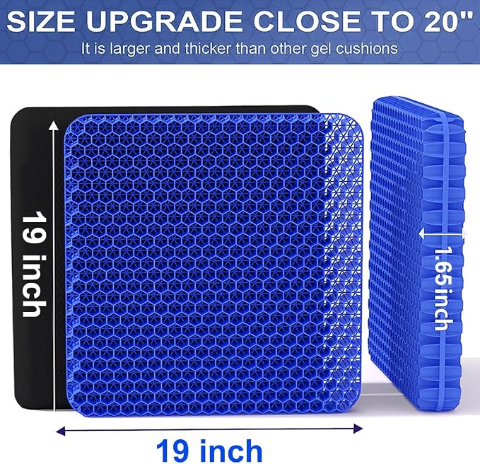 Gel Seat Cushion for Long Sitting, Super Large Gel Cushion for Pain Relief | 19x19inch Large Office Seat Cushion, Breathable Wheelchair Cushion Chair Pads - Relieve Sciatica, Tailbone, Coccyx & Hip Pain - Image 2