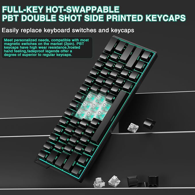 Aula MINI60 HE PRO Wireless Gaming Keyboard 60%,Hall Effect Rapid Trigger Magnetic Keyboard,8000Hz Polling,Tri-Mode(BT5.0/2.4GHz/USB-C),RGB Hot Swappable Compact Mechanical Keyboard for Gamer(Black) - Image 7