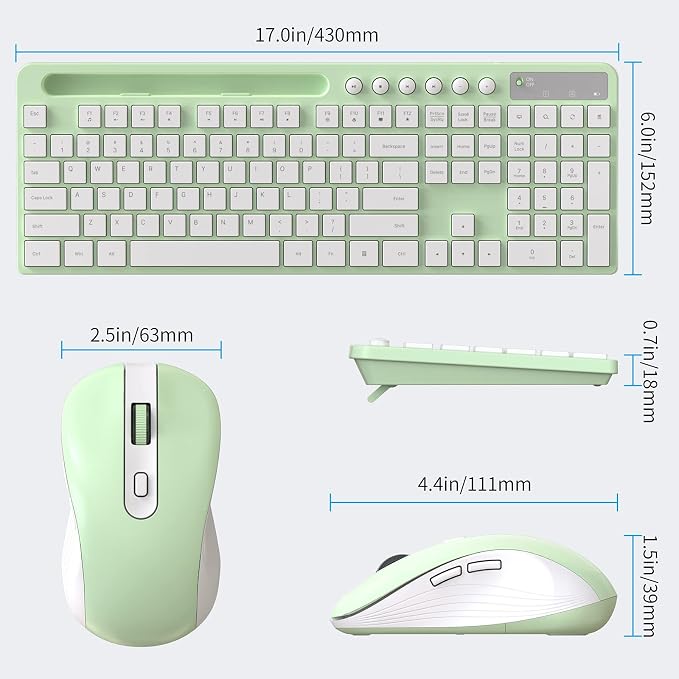 Wireless Keyboard and Mouse Combo, MARVO 2.4G Ergonomic Wireless Computer Keyboard with Phone Tablet Holder, Silent Mouse with 6 Button, Compatible with MacBook, Windows (Green) - Image 4