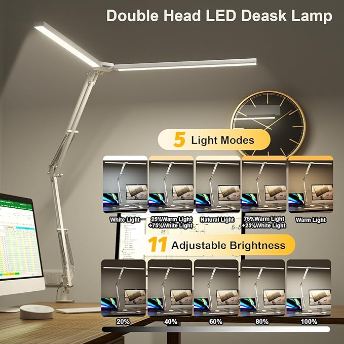 Led Desk Lamp for Home Office - 2400LM Ultra Bright Desk Light -Eye Caring Desk Lamp with Clamp - Adjustable Office Lamp with Remote Control- Easy Installation - 24W White - Image 6