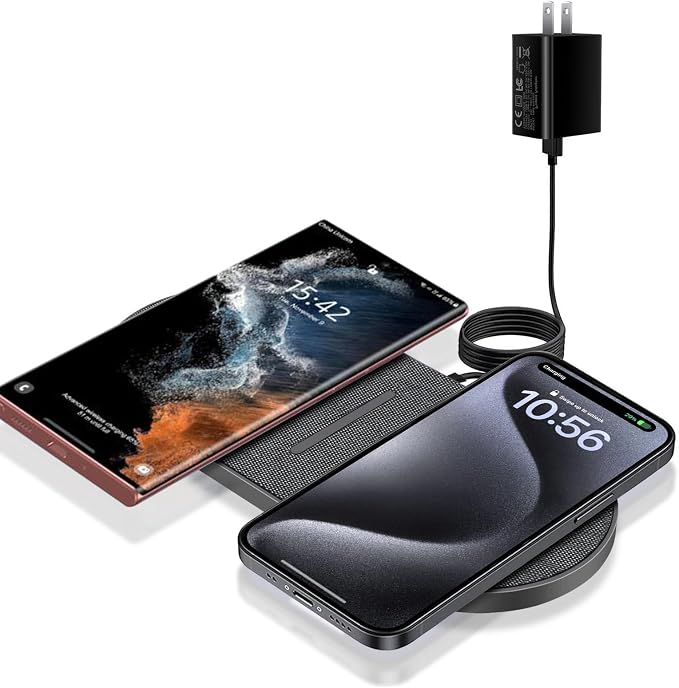 40W Wireless Charging Pad,Dual 20W Charging mat for Apple iPhone 16 15 14 13 12 11 Pro/Max/Mini/Plus/XS/XR,Airpods 4/3/Pro,2 in 1 Wireless Phone Charger for Samsung,Pixel,Xperia(with PD Adapter) by WirelesschargingStation