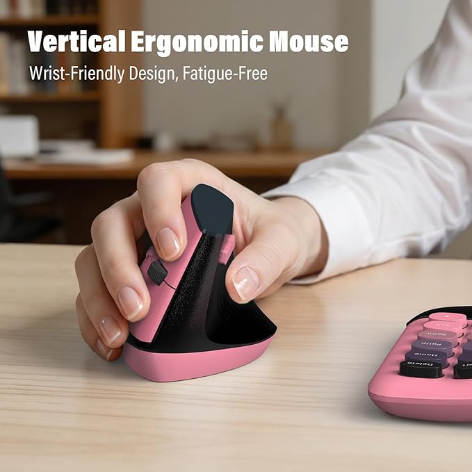 MOFII Wireless Ergonomic Keyboard and Mouse Combo, Split Curved Keyboard with Wrist Rest, Vertical Mouse, 2.4G, for PC Laptop Desktop Mac- Pink Gradient Colorful - Image 3