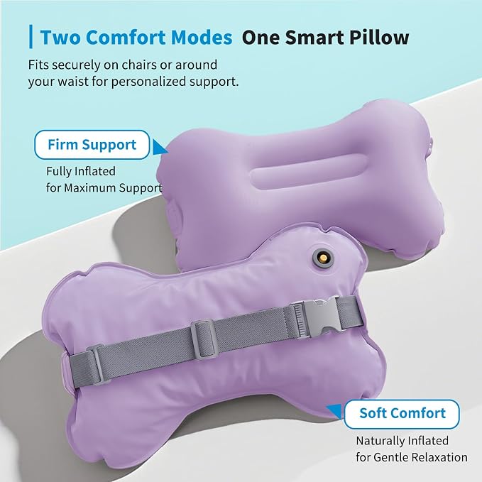 Mixtrend Travel Lumbar Pillow Inflatable Lumbar Support Pillow with Memory Foam, Back Support Pillow for Airplane Long Flight, Essential Travel Support Pillow for Women Men Kids（Lavender） - Image 7