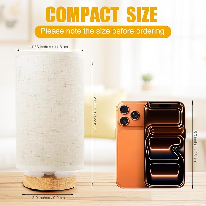 Small Bedside Night Table Lamp for Bedroom, Minimalist Nightstand Lamp with Round Fabric Linen Shade, Study Reading Desk Lamp for Kids Room, Living Room, College Dorm, Home, Office - Image 6