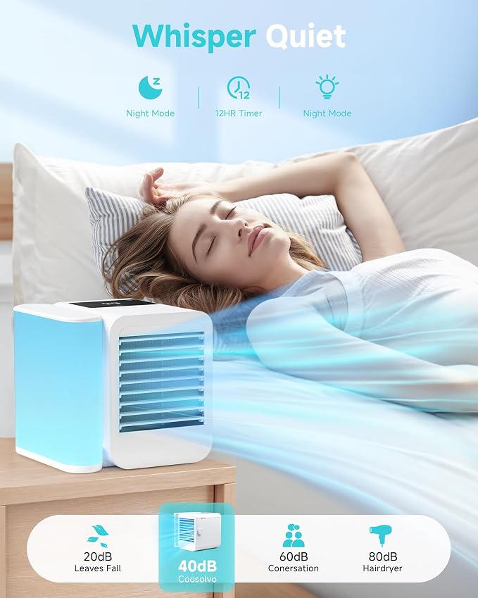 Portable Air Conditioners Fan: Air Conditioner, Ac Unit | Evaporative Air Cooler - Personal Mini Air Cooler with Timer & 7 Light Ac Unit for Bedroom Room Desktop Office (Pearl White) - Image 6