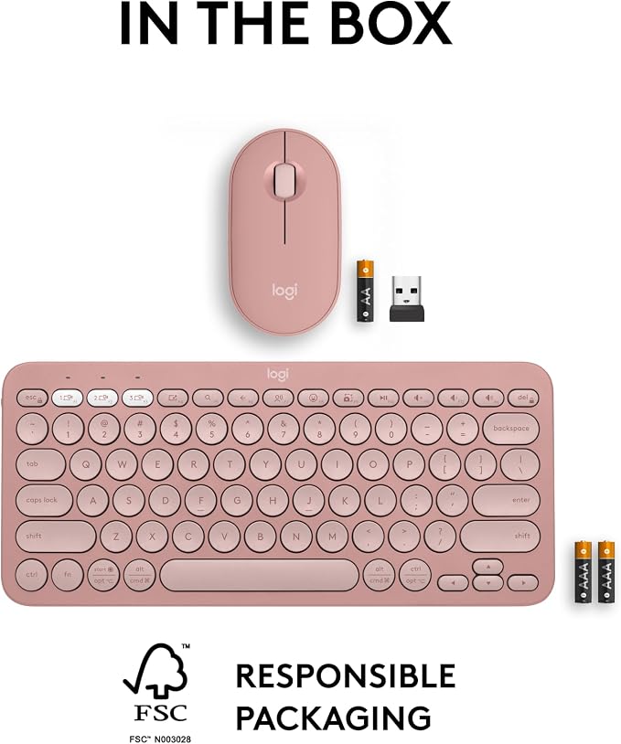 Logitech Pebble 2 Combo Wireless Keyboard and Mouse Quiet - Tonal Rose | Quiet and portable, customizable, Logi Bolt, Bluetooth, Easy-Switch for Windows, macOS, iPadOS, Chrome - Image 10