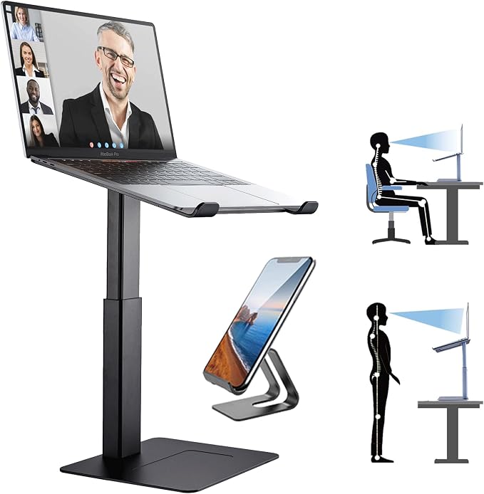 Laptop Stand for Desk, Ergonomic Sitting and Standing Laptop Riser for Notebook MacBook 11-17 Inches，DJ Laptop Stand Adjustable Height from 7-15 Inches Aluminum(Black) by DEEDRR