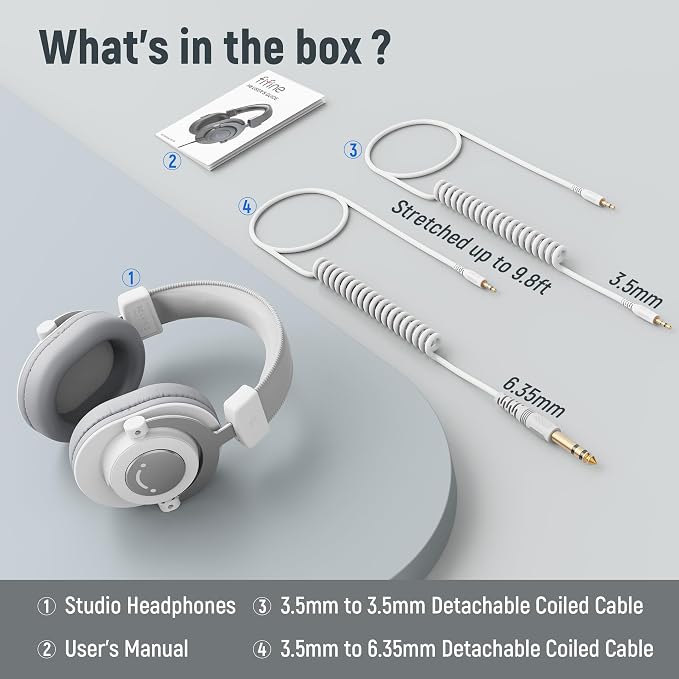 FIFINE HD8W Studio Monitor Headphone with 50mm Drivers, for Vocal Recording | Detachable Cables, 3.5mm/6.35mm Jack, 50mm Drivers, Passive Noise Canceling, Lightweight, for PC/Mixer/Amplifier - Image 7