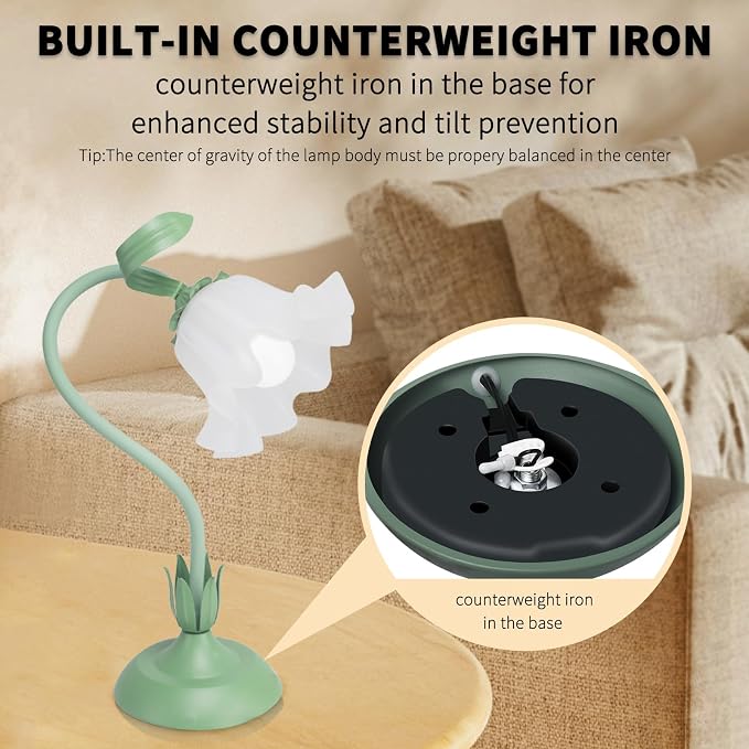 Cute Flower Desk Lamp, 3 Color Temperature Table Lamp with LED Bulb, Vintage Bedside Lamps, Reading Lamps with Soft Light for Bedroom, Living Room - Image 6