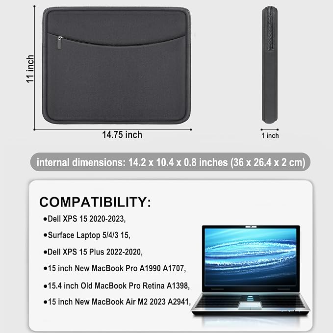 Laptop Sleeve Case 14 inch, Shockproof Protective Laptop Cover Carrying Computer Bag with Accessory Pocket Portable Computer Case for 14" MacBook, HP, Dell, Lenovo, Acer, Grey - Image 4