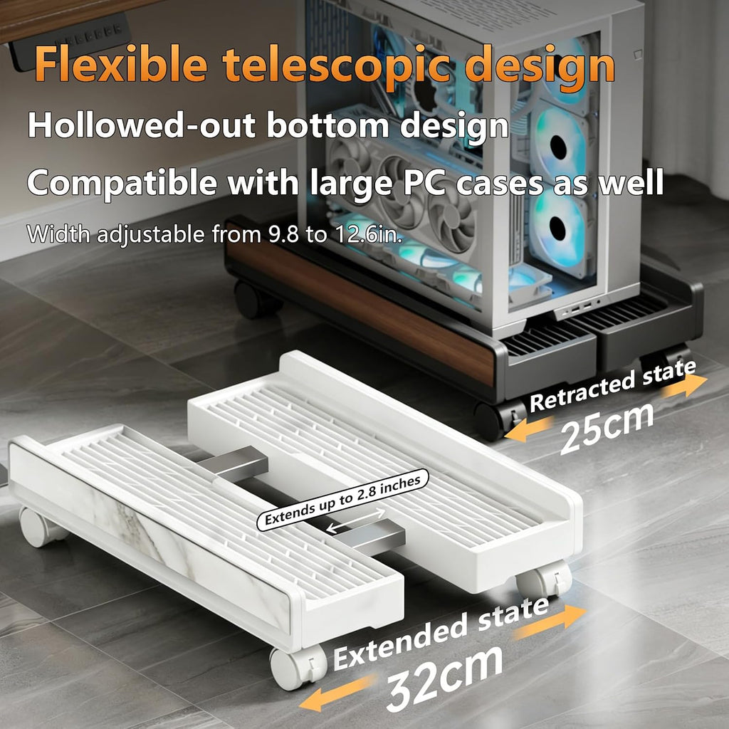 Heavy-Duty Adjustable Mobile CPU Stand with Locking Wheels,PC Tower Floor Cart,Ventilated Rolling Computer Holder Fits Most Gaming&Office Towers, Under Desk PC Riser with Caster Wheels (Marble Pattern) - Image 2
